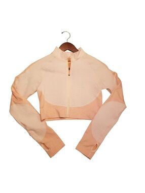 Women's Small Crop Activewear Workout Yoga Full Zip Top Pale Peach Color